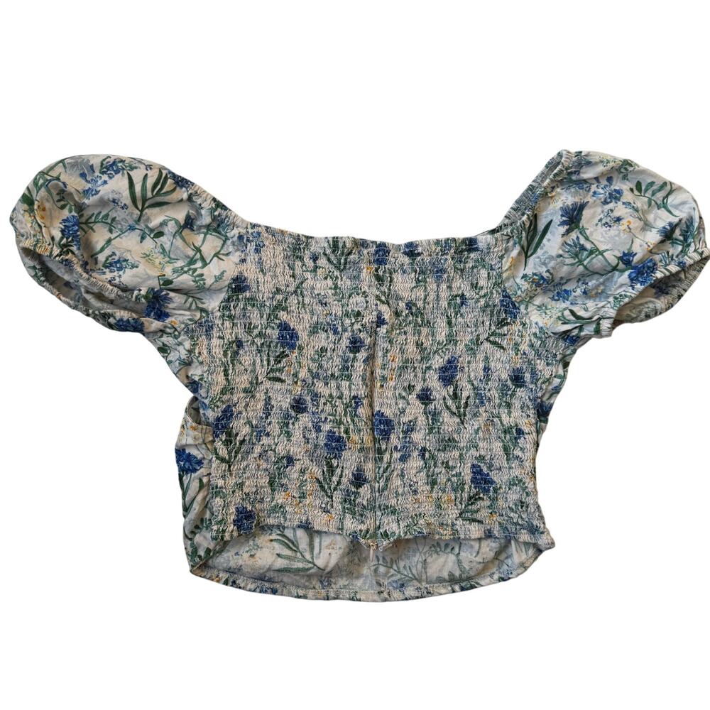 ASTR Surplice Floral Linen Crop Top Crinkle Cottagecore Coquette Prarie Sz Large - Picture 4 of 9